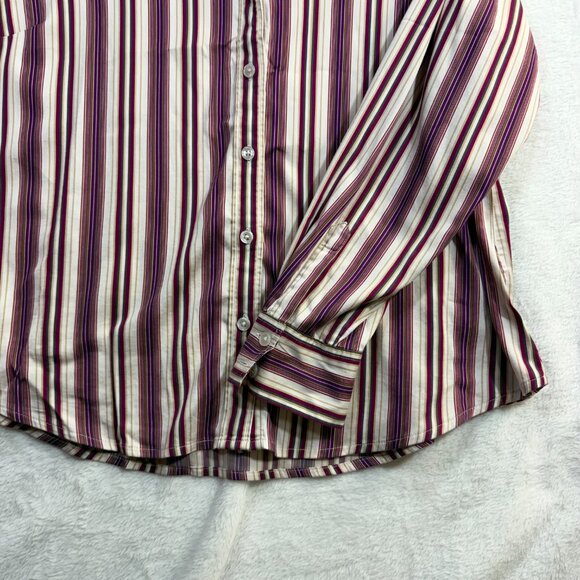 Chicos 2M Bordeaux Striped Purple Buttoned Top Stretch Preppy Office Work Brunch - Picture 3 of 7
